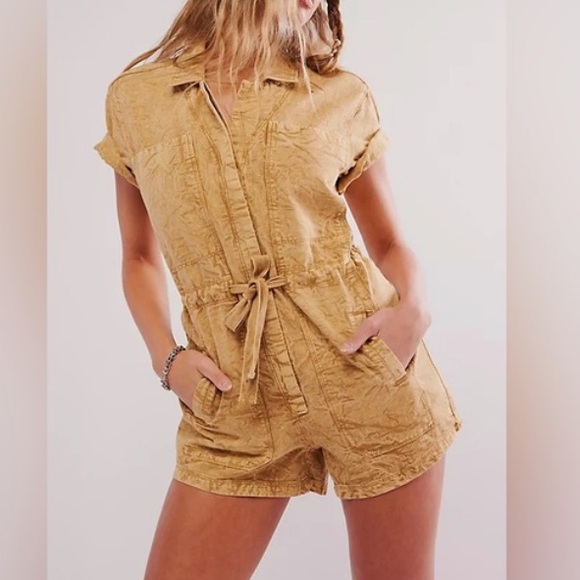 NWOT FREE PEOPLE Rhodes Chino Romper in Neutral size Large - Picture 7 of 7